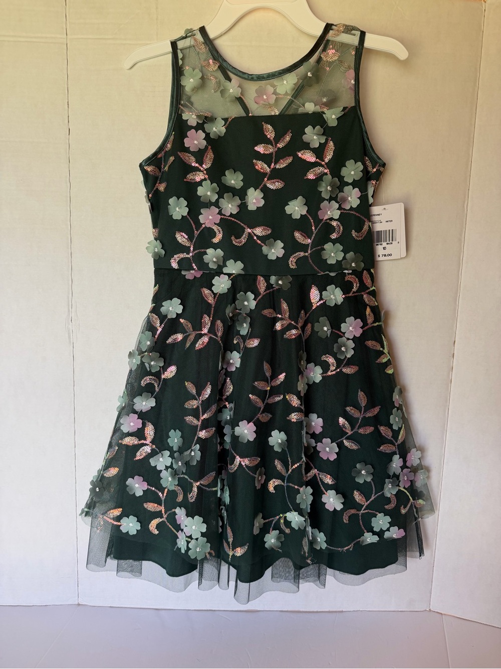 Speechless Dark Green Dress with Mint Floral Appliqué